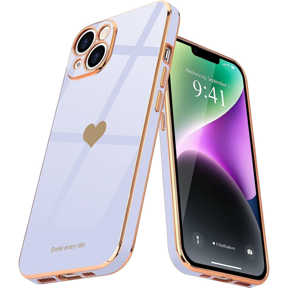 Cute Love Heart Bling Case For Iphone 14 Plus, - Shockproof Bumper Cover With Full Camera Protection & Raised Edges, Soft Luxury Plating Purple 9048212164548