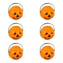 Set di 6 cestini a forma di zucca per dolcetto o scherzetto di Halloween, con manico, per bambini - Arancione (compatibile con feste di Halloween)