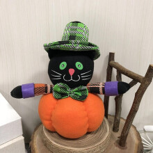 Zestaw 1 pluszowych zabawek na Halloween, wypchane dyniami figurki czarownicy, czarnego kota, bałwana do dekoracji na Halloween, 9,5 x 4,7 cala