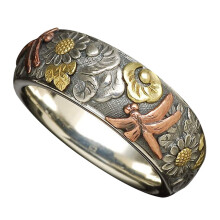 Bague élégante unisexe à motif tournesol et libellule