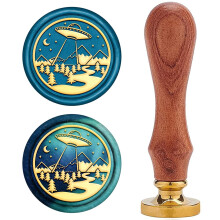 Wachssiegelstempel, 25 mm, UFO-Design, mit abnehmbarem Messingsiegel und Holzgriff, geeignet für Siegelwachs für Briefumschläge, Einladungen,