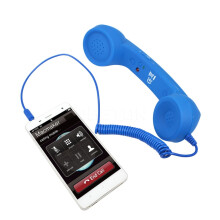 Retro mobiele telefoonhoorn, 3,5 mm anti-stralingsontvanger compatibel met iPhone en Android-telefoons, vintage blauw