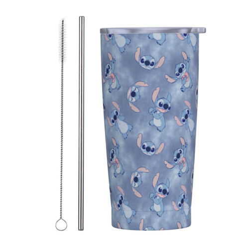 Ποτήρι από ανοξείδωτο ατσάλι Cartoon Stitch 20Oz, αδιάβροχο με καλαμάκι και καπάκι, κούπα