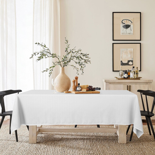 Toalha de mesa retangular branca pequena - 52x70 polegadas, capa de mesa decorativa em tecido para mesa de jantar de 1,20m. 2