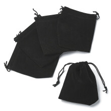Conjunto de 10 Sacolas Retangulares de Veludo com Cordão para Doces, Lembrancinhas de Natal, Festas e Casamentos - Pretas - 12x10cm