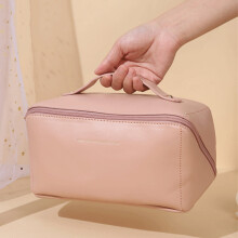 Hoogwaardige cosmetische tas met grote capaciteit, draagbare tas van leer en PU, reistas, toilettas voor dames, roze.