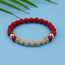 RSAMD Braccialetti di lusso alla moda con corona a sfera in zirconi micro pavé, gioielli regalo per uomo e donna - Placcatura oro, pietra rossa -