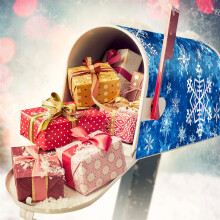 Nieuwe kerstblauwe brievenbushoes met sneeuwvlokkenpatroon, kerstdecoratie voor de brievenbus.