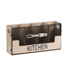 Küchenutensilienhalter aus Metall mit passendem Besteckkasten aus Holz, 4 Fächer für Pfannenwender, Topf und Besteck, Schwarz