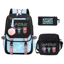Borsa a tracolla per studentesse cacciatrici di demoni, astuccio casual azzurro, set da tre pezzi