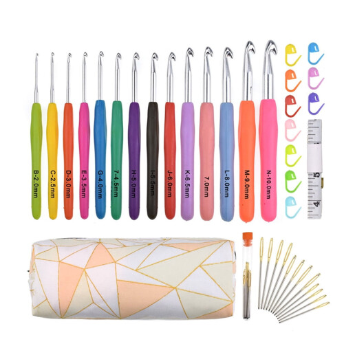 Σετ βελόνων Jannly Knitting Large Eye Needles, μαλακές λαβές από καουτσούκ, κιτ βελονάκι, γάντζοι 1