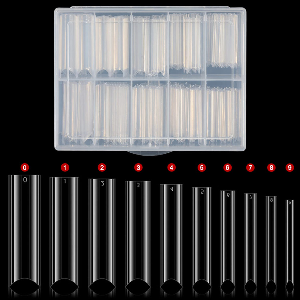 200Pcs Clear Coffin Nail Tips Set, Acrylic Half Cover SalonQuality Extensions with Case 10 Sizes