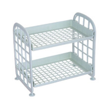 Étagère de rangement double couche creuse en plastique, organiseur cosmétique et cuisine, vert, 1 pièce