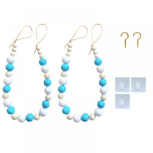 2 db-os függönykötő készlet, fa gyöngyös függönytartók, ablak, parasztház, girland, bohém dekorációs kiegészítők