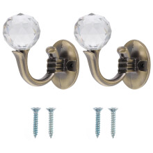 Lot de 2 crochets de rideaux en alliage de zinc et cristal, accessoires pour rideaux de maison (bronze)