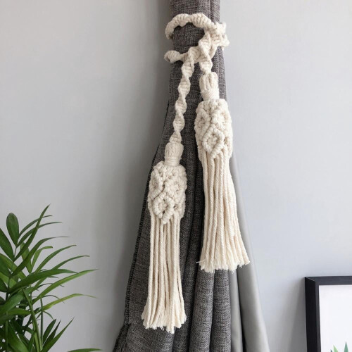 Acessórios para Cortinas em Macramê Artesanal Estilo Boho para Tosadores, em Algodão, com Borlas e Bolas Decorativas. 2