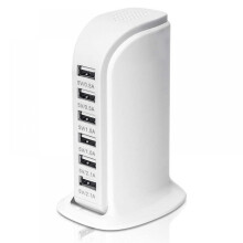 6-poorts USB-laadstation met automatische detectie, desktophub voor telefoon en tablet, compatibel met meerdere apparaten