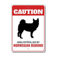 (Aluminiowy metal) Patrolowany przez norweskiego buhunda. Metalowy znak ostrzegawczy dla psa rasy kennel. Rozmiar łapy psa: 8x12 cali.