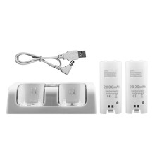 För kompatibel med Nintendo Wii2 Remote Charging Dock Station + 2 Uppladdningsbara Batterier Vit