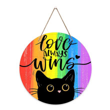 Panneau de bienvenue arc-en-ciel, panneau de porte Gay Pride, panneau suspendu en bois, couronne pour lesbiennes F4K6