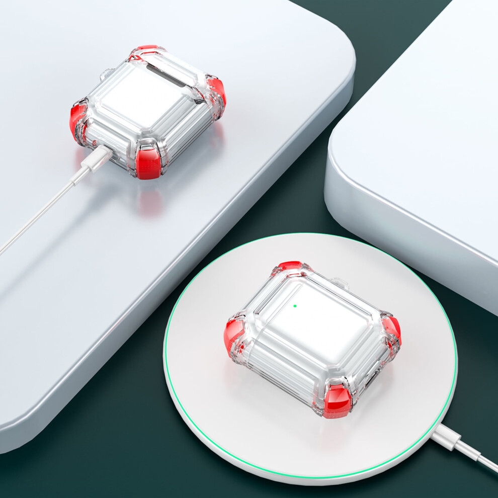 Susuchens Transparent Case Headphone Accessories Anti-Drop Replacement Wireless Headphone Case For Compatible With Airpods 1/2 Red 9048212883715