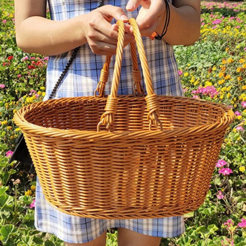 Χειροποίητο καλάθι πικνίκ από απομίμηση rattan με λαβή για κάμπινγκ, ύφανση ιτιάς, 1