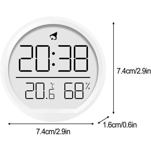 MultiFunction Digital Clock With Temperature Humidity Display WallMounted/Desktop Clock 12/24 Hour Format White 2