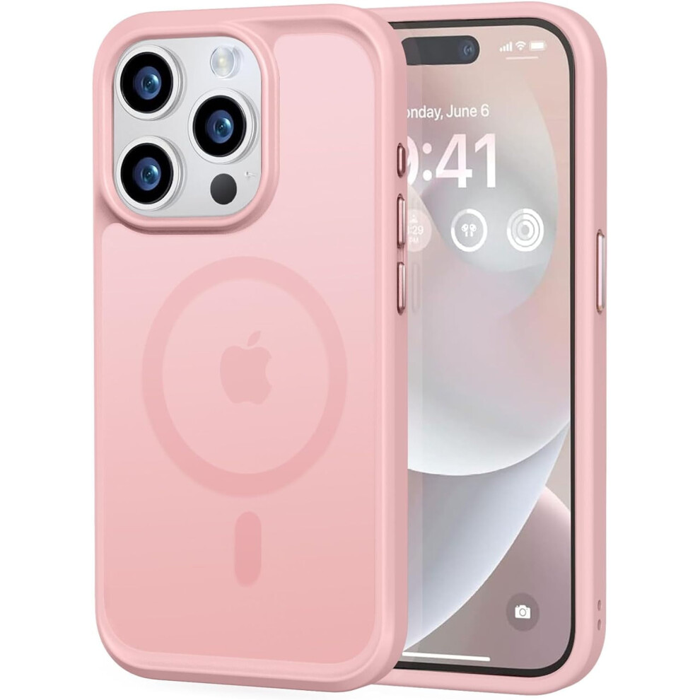 Mocca Strong Magnetic Case For Iphone 14 Pro, Compatible With Magsafe, 13Ft Drop Protection, Slim Translucent Matte Shockproof Design, Pink 9048212885443
