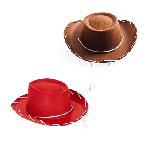 VIEGINE Παιδικό Καφέ Κόκκινο Τσόχα Ξύλινο Καπέλο Cowboy Ρυθμιζόμενο Western με Μεγάλο 2