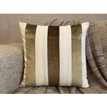 Față de pernă decorativă HomeCentric, 66 cm x 66 cm, catifea maro cu dungi din in, stil Euro, model patchwork modern - compatibilă cu mobilierul