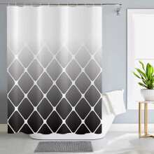 Perdea de duș gri-albă, model geometric marocan, decor de baie impermeabil și lavabil la mașină cu 12 cârlige