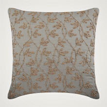Fețe de pernă decorative, 22x22inch, pătrate, din in, iută naturală, brodate cu frunze, gri - compatibile cu iuta