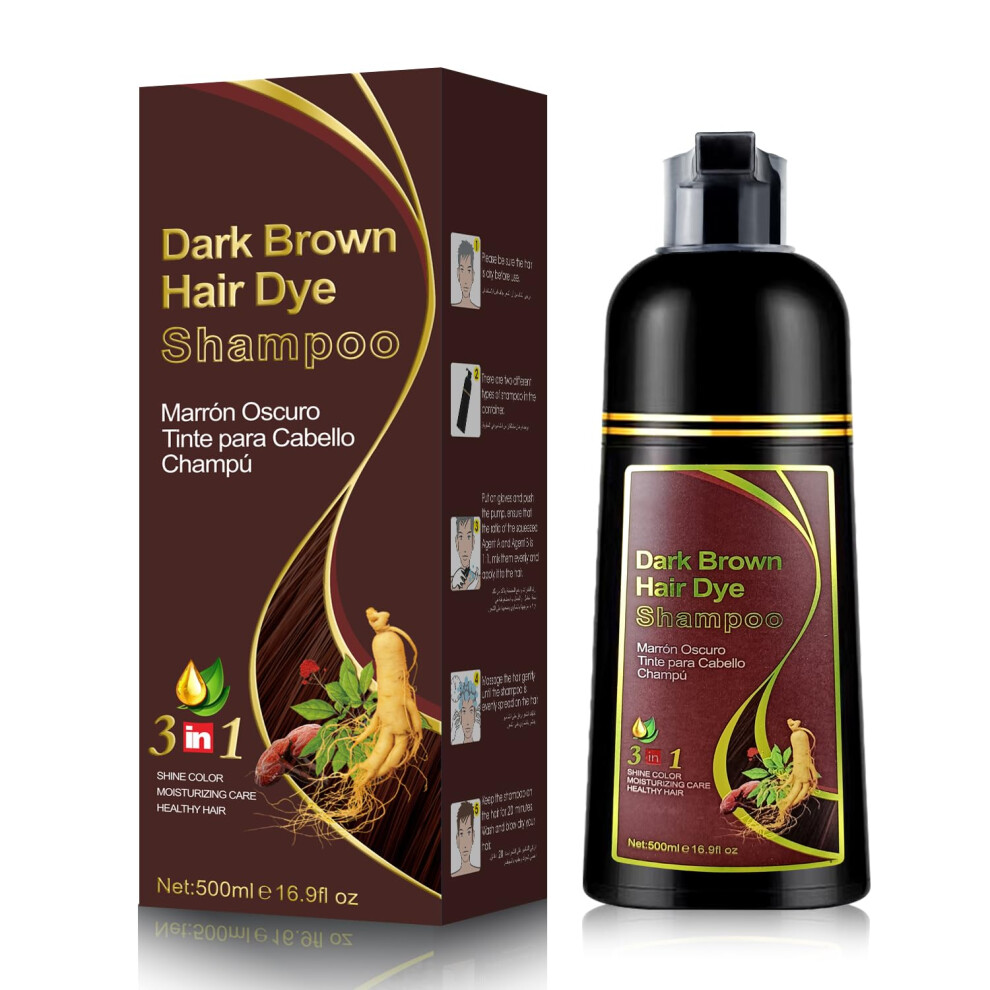 Brown Hair Color Shampoo 3 In 1 With Conditioner, Instant Gray Coverage, Herbal Formula 500Ml