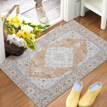Covor boem Haperlare, 2x3ft - portocaliu/bej, antiderapant, lavabil, cu model boho învechit, pentru dormitor sau ușa de la intrare