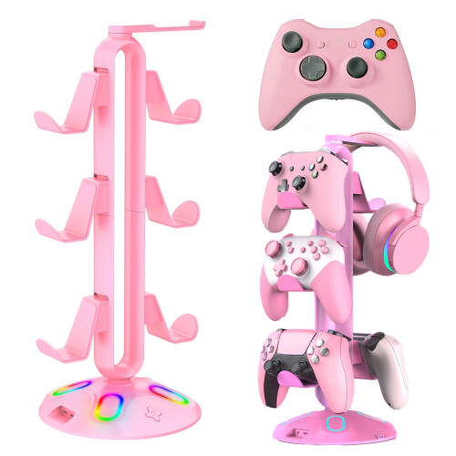 RGB Controller Stand with 2 USB Ports & Hub, Compatible with Switch, PS5, Xbox, Headset Bracket, 3.5mm & Type-C, Win7/8/10/11/Linux/Mac 2
