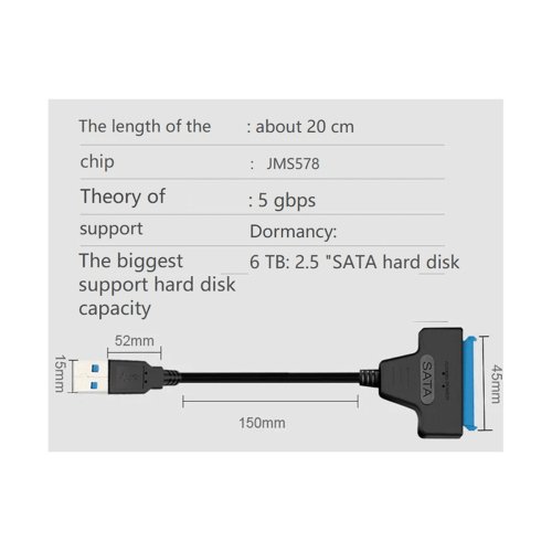 USB 3.0 Easy Drive Line SATA 22-pins naar USB-overdrachtskabel voor computer, 2,5 inch solid-state mechanische mobiele USB (22 cm) 1