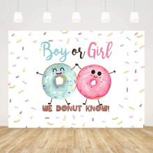 7x5ft Gutt eller Jente Vi Donuts Vet Kjønnsavsløring Bakgrunn Han eller Hun Festbanner Rosa eller Blå Babyshower