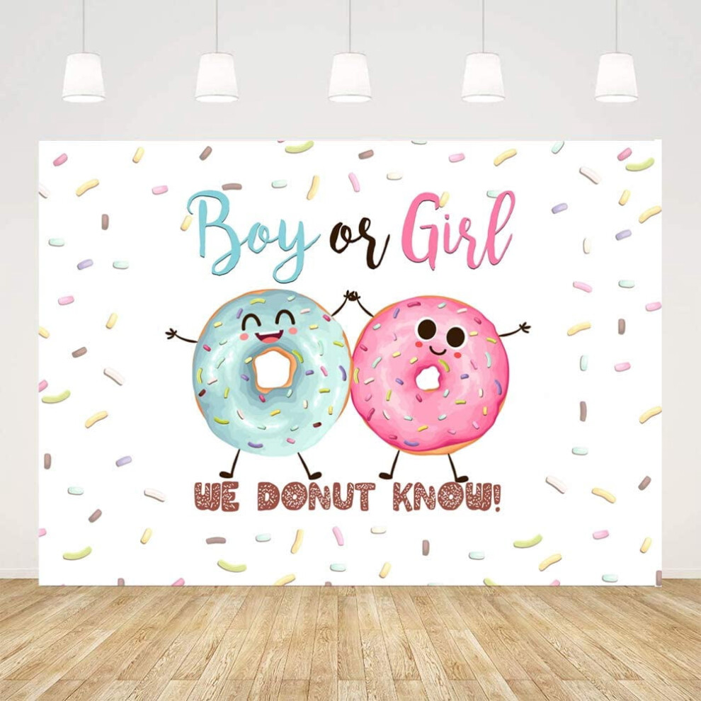 7X5ft Boy Or Girl We Donut Know Gender Reveal Backdrop He Or She Party Banner Or Baby Shower Pink/Blue 9048212983439