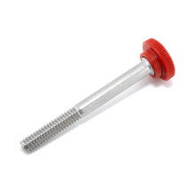 Pomello rotondo in plastica zigrinata rossa da 2-1/2" in acciaio inossidabile - Filettatura standard/grossa - Lunghezza: 2,500" - Prodotto con