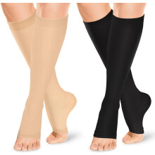 Open Toe Compression Socks for Women & Men-2 Pairs 15-20 mmHg Knee High Graduated Toeless Compression Socks