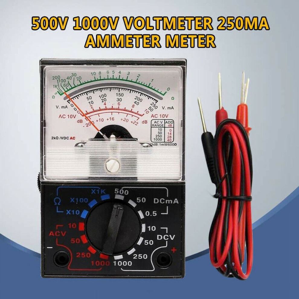 Ac/Dc 1000V/250Ma Voltmeter Ammeter Ohmmeter Analog Multimeter Tester Accssory 9048212984443