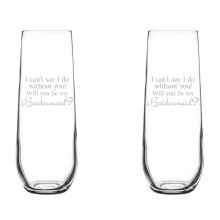 Set of 2 Glass Champagne Flutes Sparkling Wine Glasses I Can't Say I Do Without You Will You Be My Bridesmaid Proposal (8.5 oz Stemless)