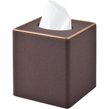 Vierkante tissueboxhoes van linnen, geschikt voor kubusvormige tissuehouders - Roségoudkleurige lederen decoratie, organizer met magnetische