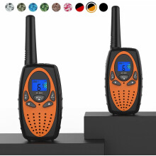 Portofoons voor volwassenen, FRS walkietalkie met groot bereik en ruisonderdrukking, handsfree voor kamperen, wandelen en cruisen (Oranje2-in-1)