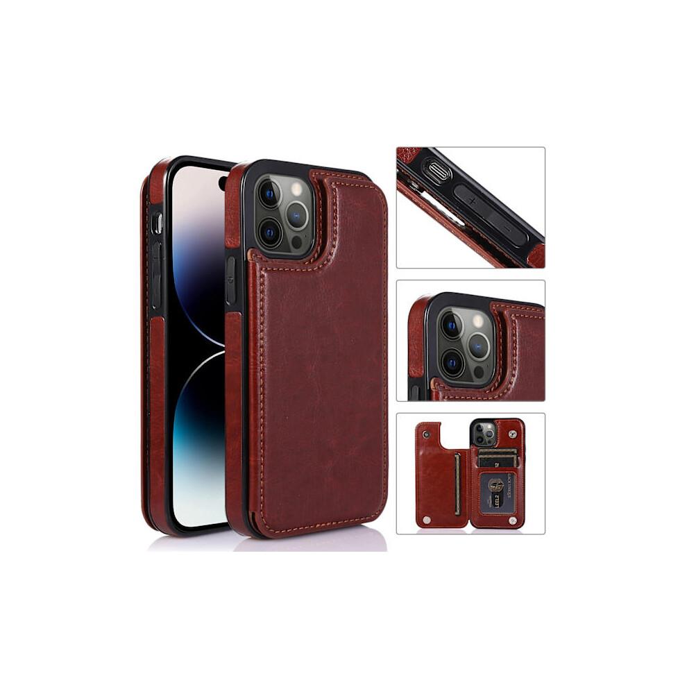 Compatible With Iphone 14 Pro Max - Stylish Case With Card Holder Brown 9191629609437