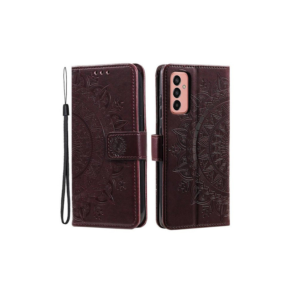 Skalo Compatible With Samsung A14 4G/5G Mandala Wallet Case - Brown 9191629609512