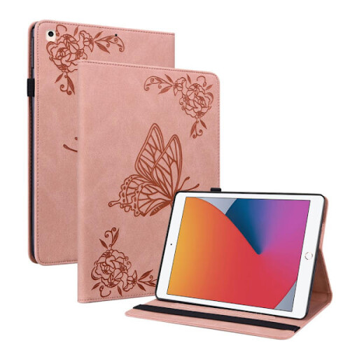 Δερμάτινη θήκη συμβατή με iPad10.2 8ης γενιάς (2020) σε ροζ χρώμα με πεταλούδες