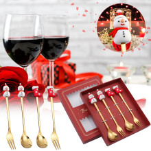 Aanbiedingen vandaag! 4-delige roestvrijstalen kerstlepelset - Geschikt voor Ympuoqn, dessert-, koffie- en hangende lepels en vorken