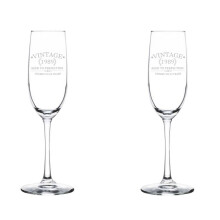 Conjunto de 2 Taças de Champanhe/Espumante de Vidro, Comemorando 35 Anos, Vintage 1989, 35º Aniversário (240ml com Haste)