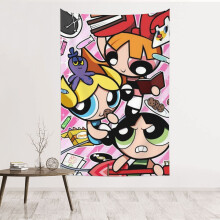 Nástěnná tapiserie Powerpuff Girls, voděodolná polyesterová látka do ložnice, obývacího pokoje, na kolej, do koupelny a k narozeninám,